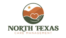 A logo for north texas care management with a hand holding a heart