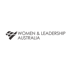 The logo for women and leadership australia is black and white.