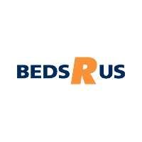 A blue and orange logo for bedsrus on a white background.