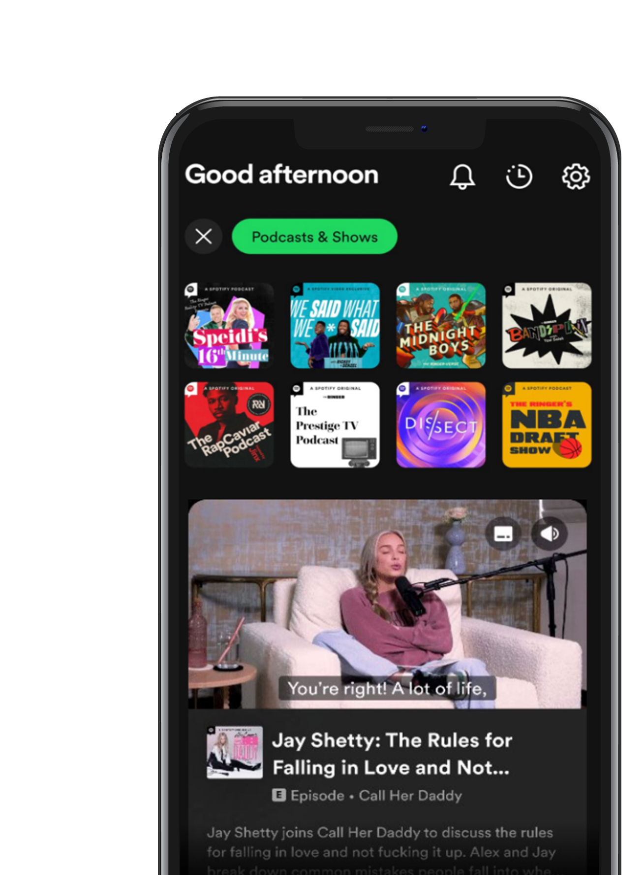 A cell phone with a good afternoon app on it.