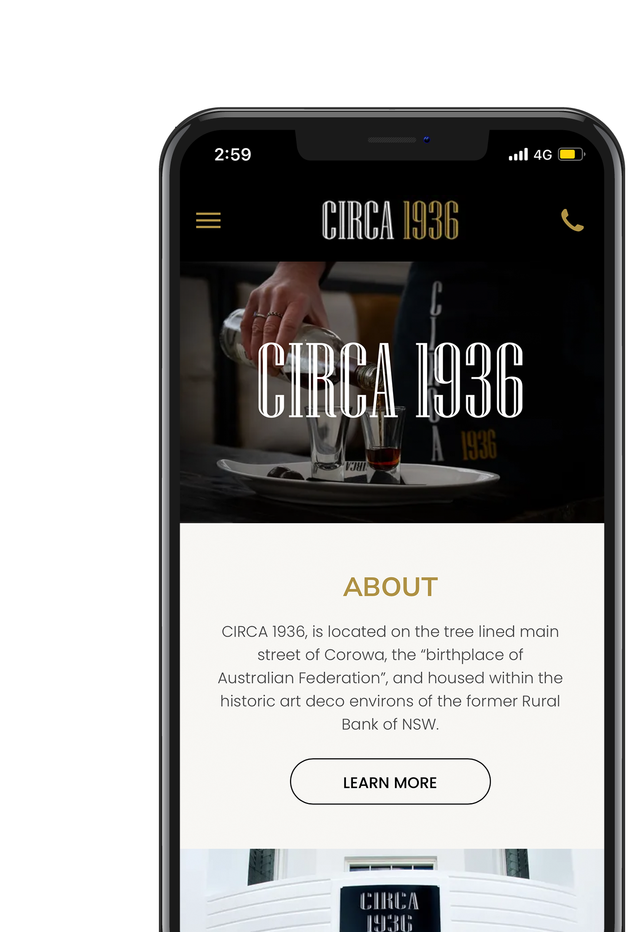 A cell phone with the circa 1936 website on it.