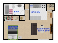 Floor Plan: 1 Bed · 1 Bath · 620 SQ. FT.