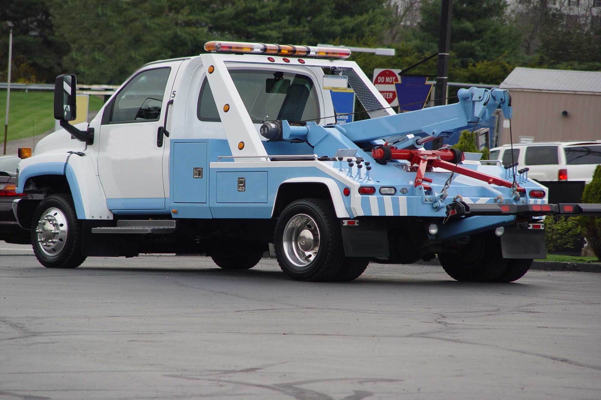 Blue and white tow truck — Gary, IN — Macer Transportation Blue and white tow truck — Gary, IN — Macer Transportation