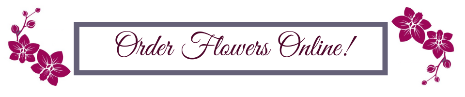 “Order Flowers Online!” banner with pink floral accents on a white background