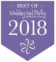 Purple “Best of Wedding and Party Network” 2018 award badge with white text and floral icon
