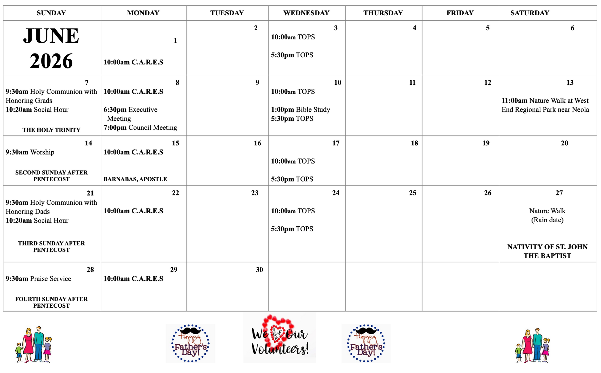 December 2025 calendar with various holiday-related events and church activities.