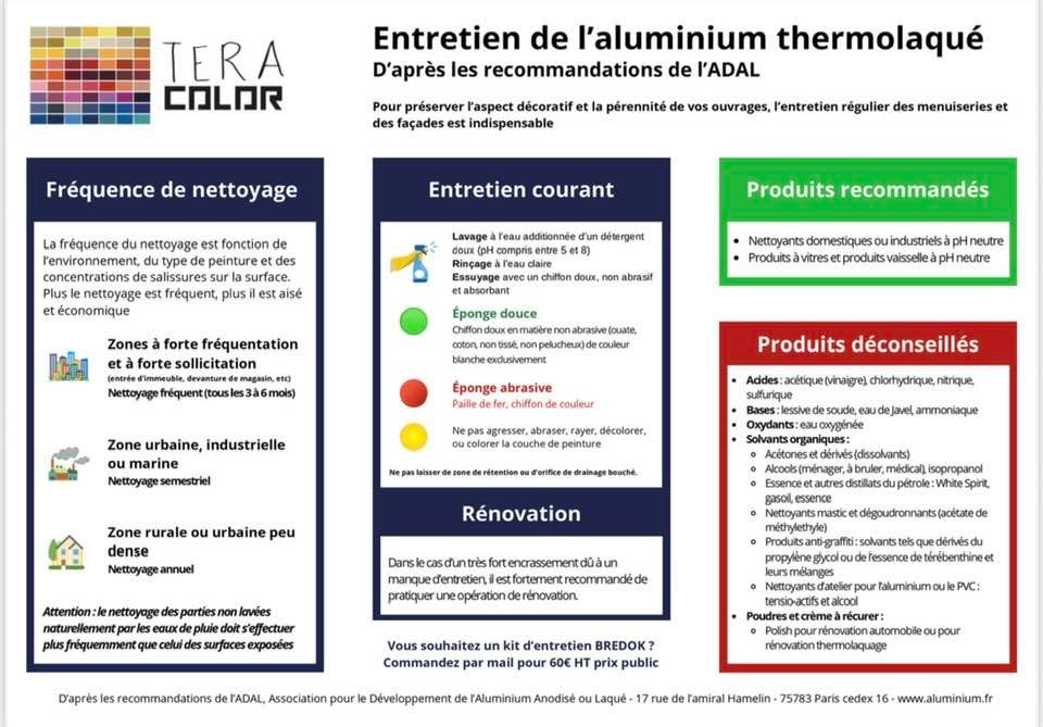 Entretien de l'aluminium thermolaqué Recommandation pour l’entretien de votre portail aluminium thermolaqué
Solutions d’entretien disponibles sur commande à votre agence Trihome de saint germain du bois ?