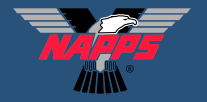 NAPS logo with a white eagle, red letters, and gray wings on a blue background