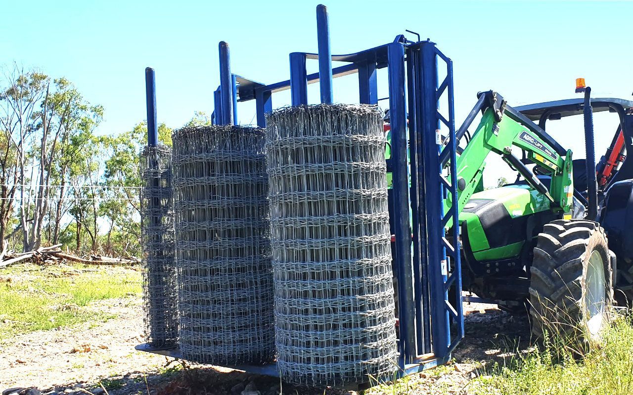 FFD2100 has option to carry 500 metre rolls Rural fencing machine, carries 3 rolls of ringlock and fence mesh rolls