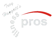 Light gray “pros” logo with red arc and faint diagonal “fitness harmony” text