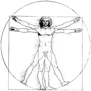 Leonardo da Vinci’s Vitruvian Man sketch: nude male figure in two superimposed poses within a circle and square.