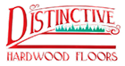 Distinctive Hardwood Floors logo in red with green tree line graphic
