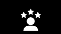 White user profile icon with three stars above on a black background