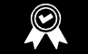 Black award ribbon with a white checkmark inside a circle