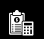 White clipboard with dollar sign and calculator icon on black background, representing accounting or billing