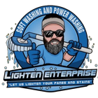 Logo of a power washing business with a bearded worker, hose, and text &ldquo;Lighten Enterprise&rdquo;
