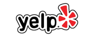 A yelp logo with a red star on a white background