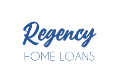 The regency home loans logo is blue and white on a white background.