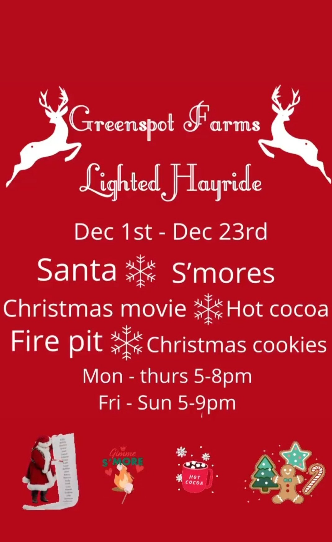 A poster for a christmas event at greenpot farms