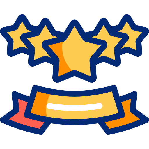 Five gold stars above a banner.