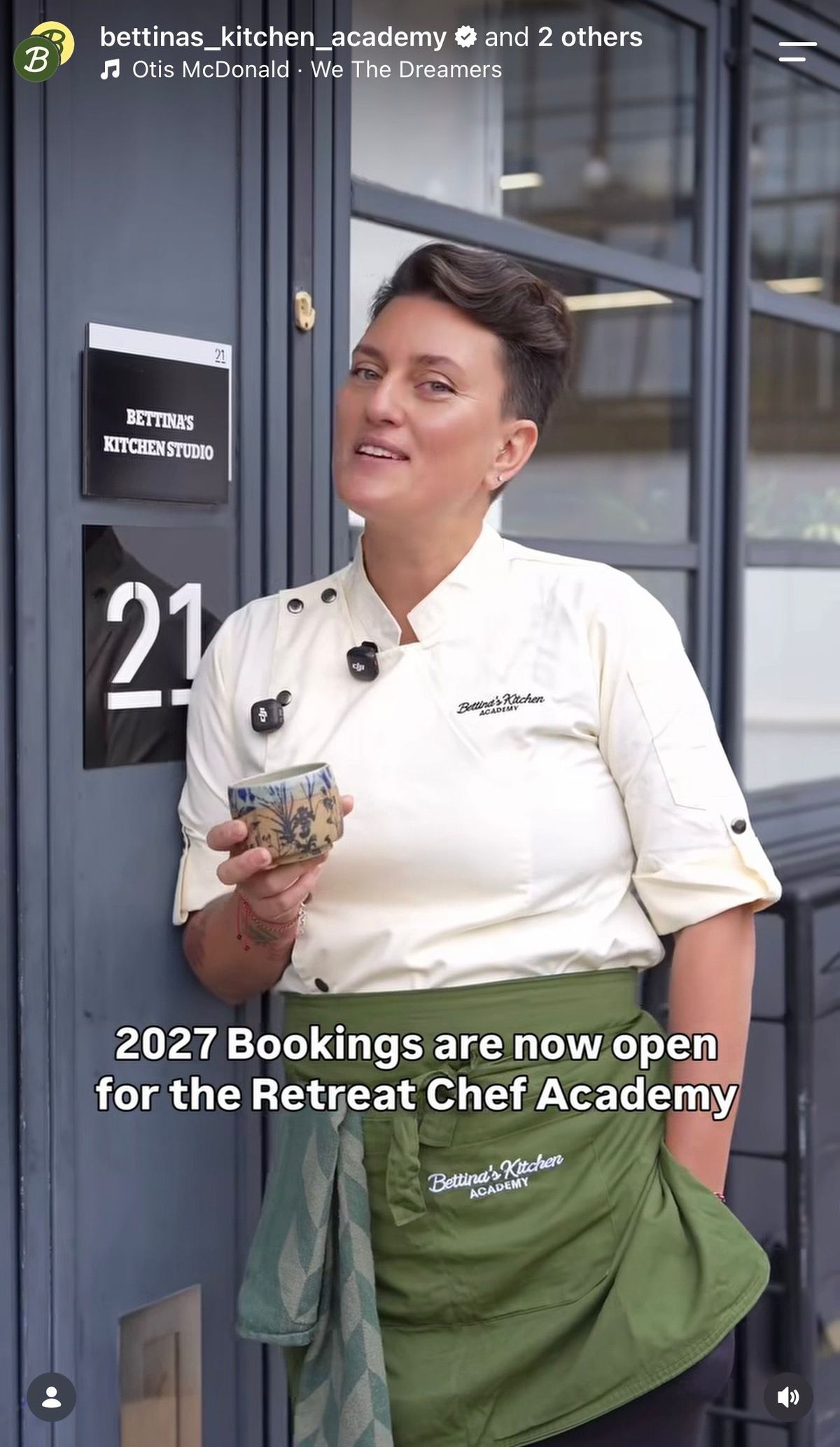 Instagram reel from Bettina’s Kitchen Academy announcing that 2027 bookings are open for the Retreat Chef Academy, by REGO Creative
