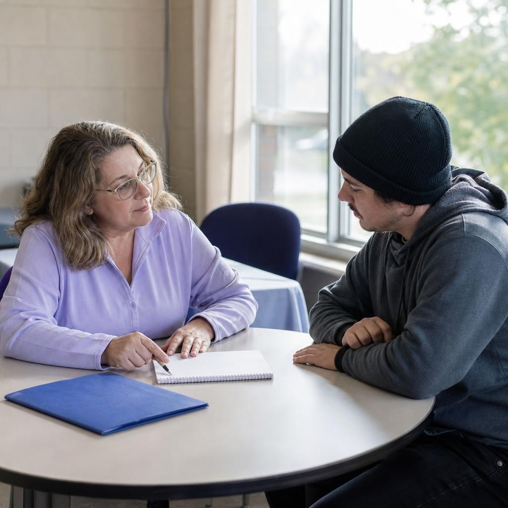 Person discussing support needs at a table
