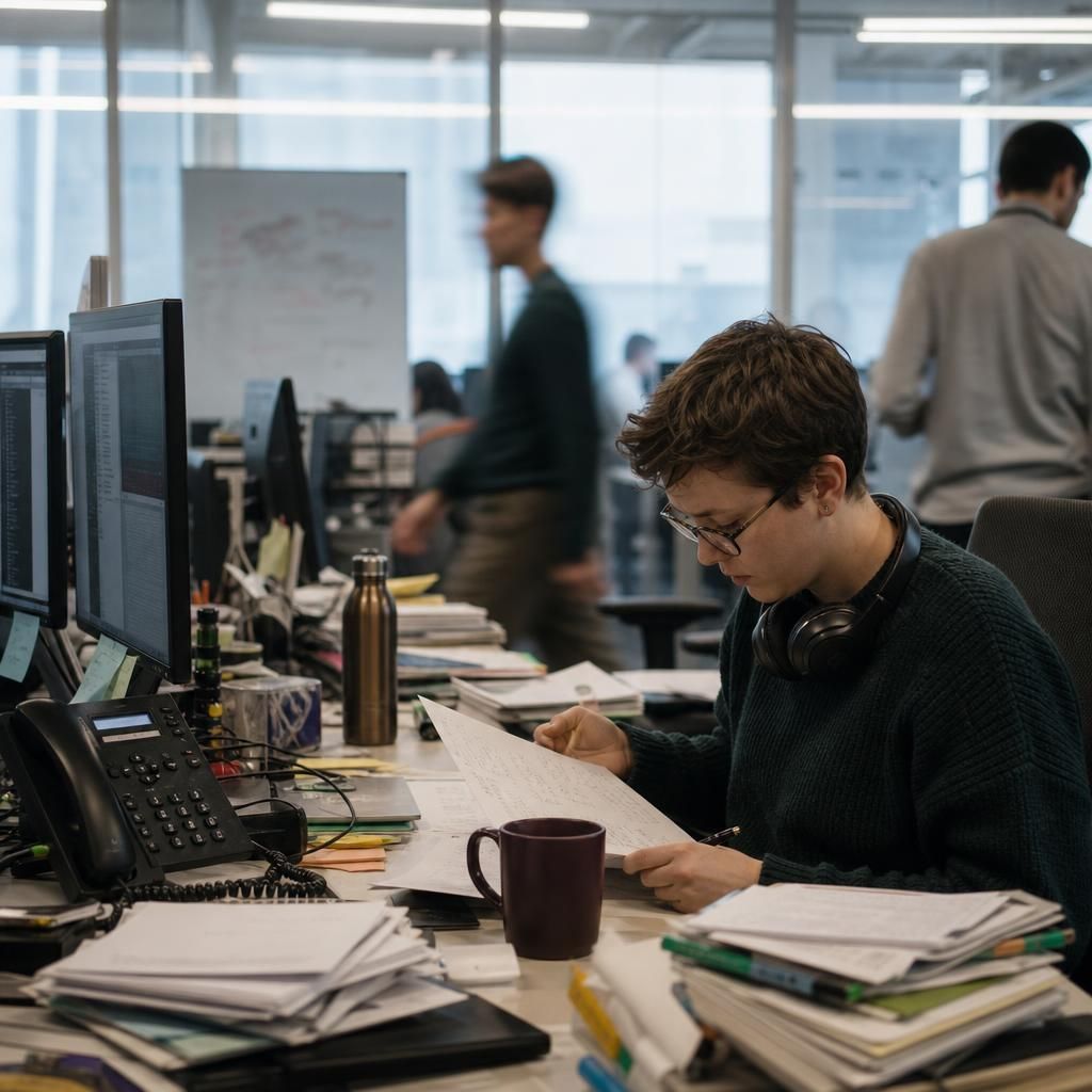 Employee struggling with unclear instructions in an office