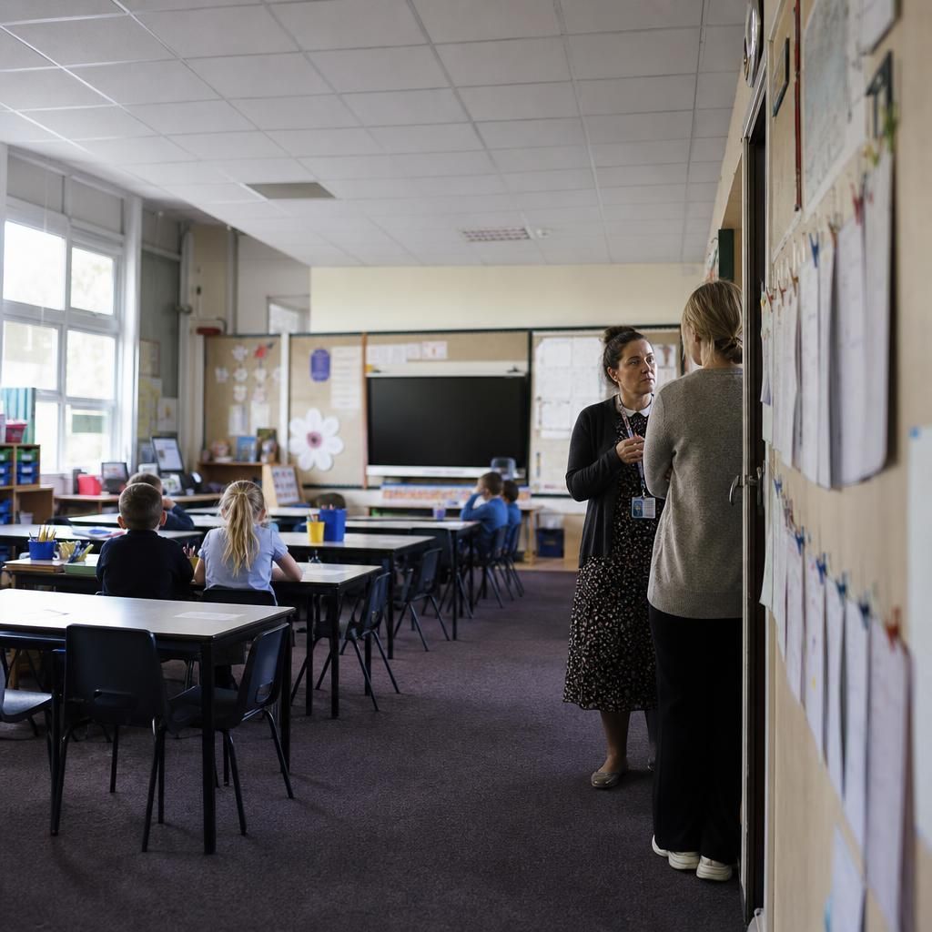 Primary school classroom with pupils and staff