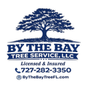By The Bay Tree Service, LLC logo with blue tree graphic, license info, phone number, and website