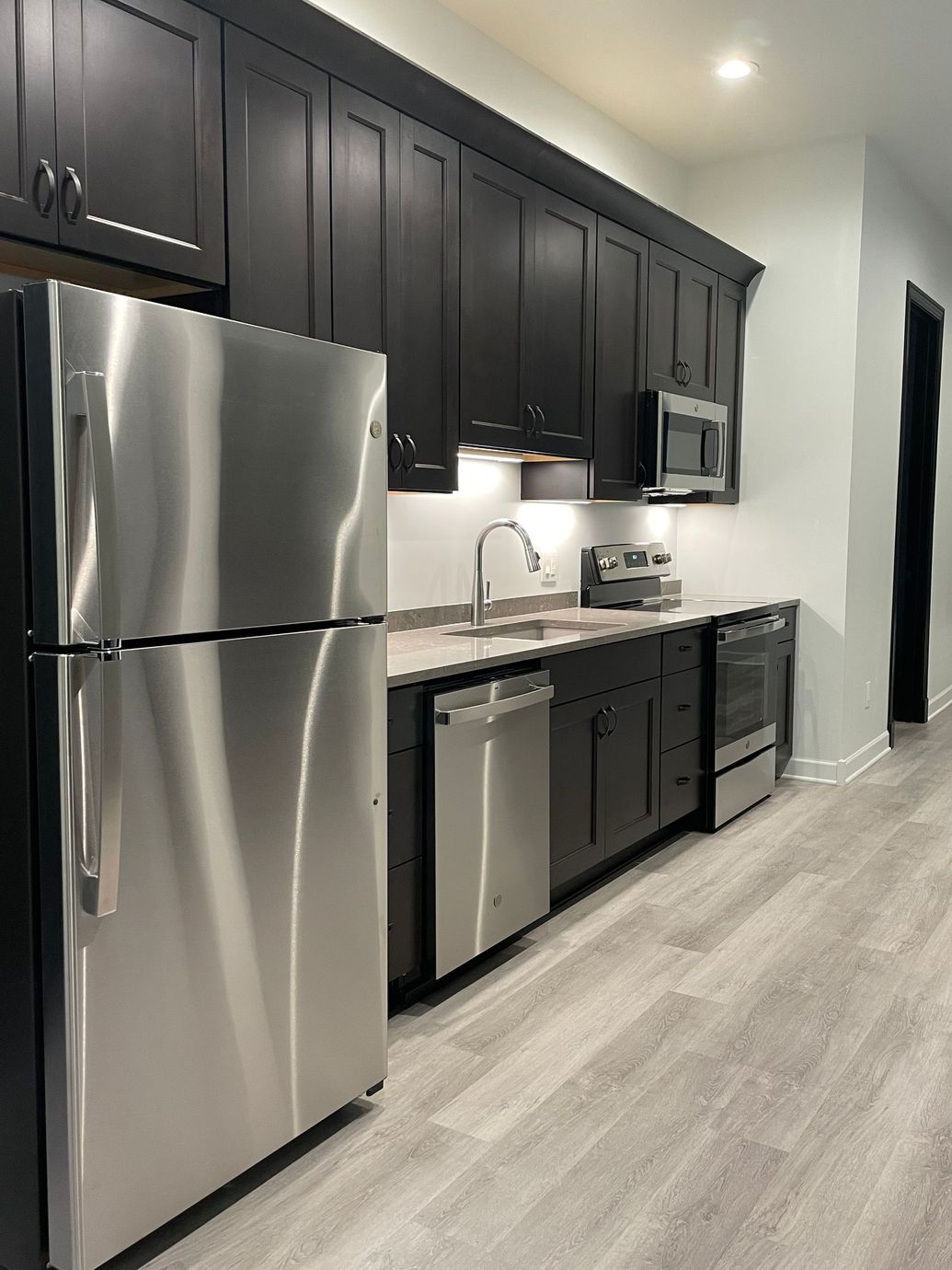 Remodeled apartment interior with modern finishes