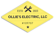 Yellow diamond logo for Ollie&rsquo;s Electric, LLC with crossed tools, ESTD 2023, and #109707