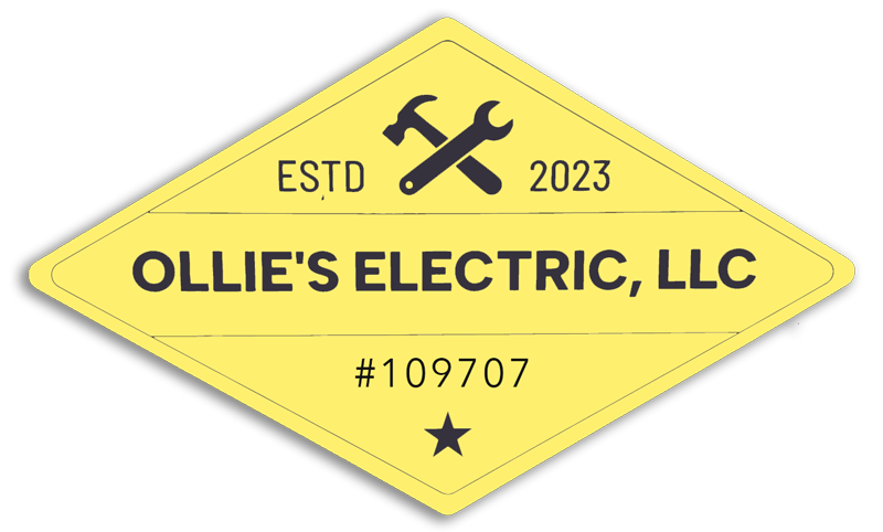 Yellow diamond logo for Ollie’s Electric, LLC with crossed tools, ESTD 2023, and #109707