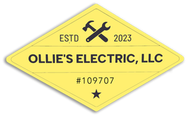 Yellow diamond logo for Ollie’s Electric, LLC with crossed tools, ESTD 2023, and #109707