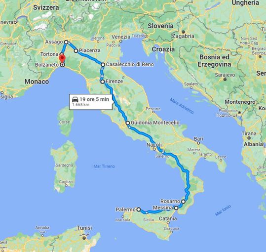mappa linea trasporto animali da palermo