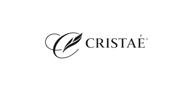Het Cristae-logo met een gestileerde C en een bladachtig ontwerp in zwart op een witte achtergrond.
