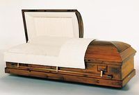 wood casket with the lid open