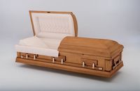 a wooden casket with the lid