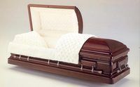 a wooden casket with the lid open