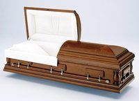 a wooden casket with the lid open