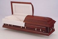 a wooden casket with the lid open