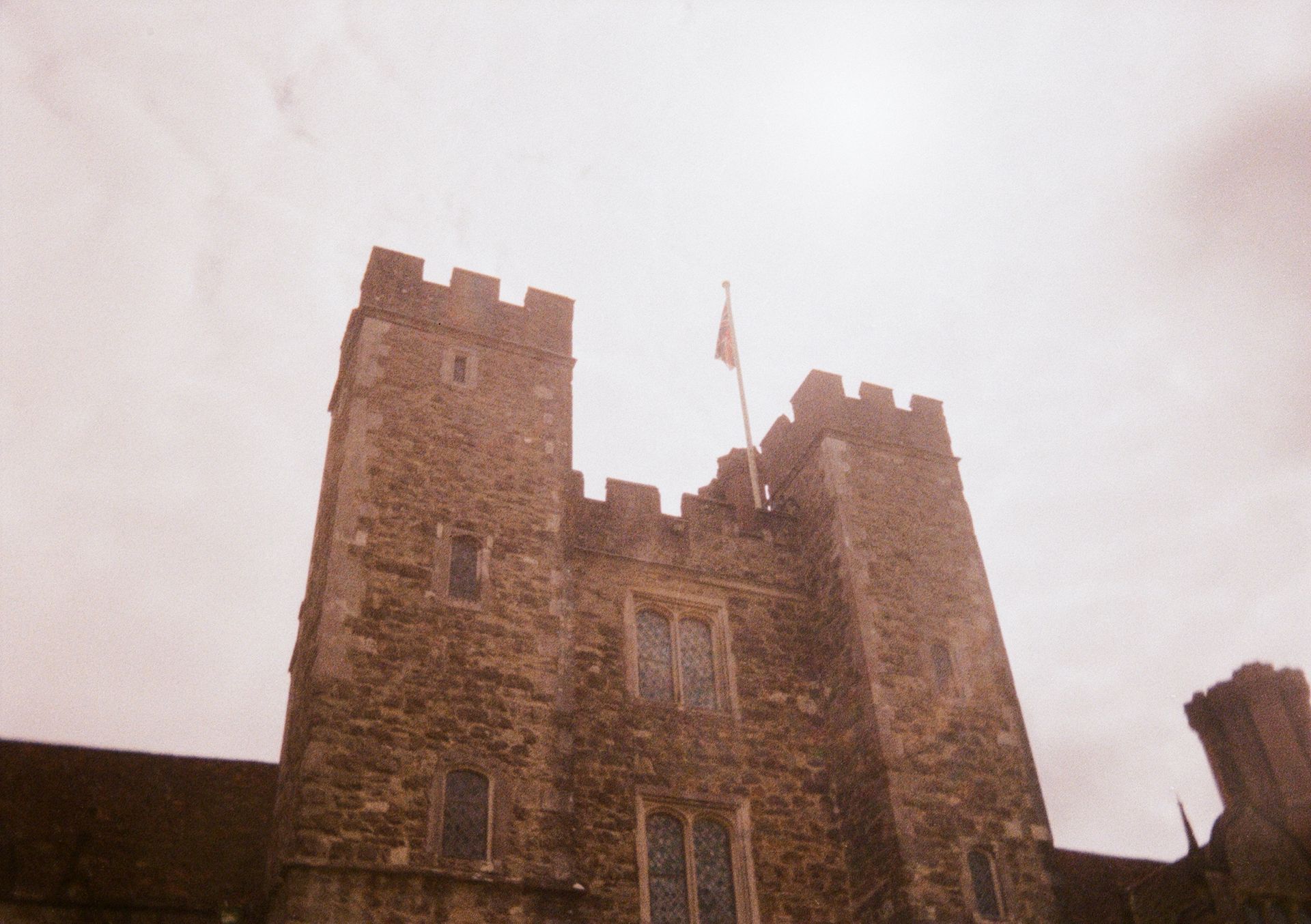 Black and white photo of a castle like building
