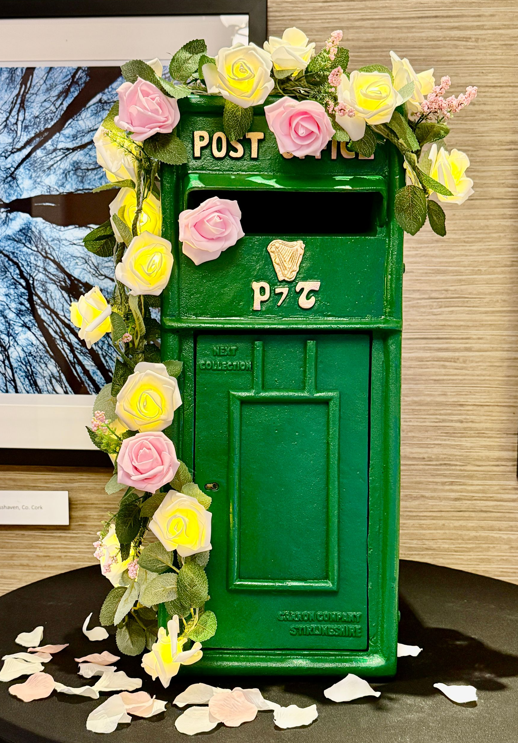 Traditional green wedding post box in Cork
