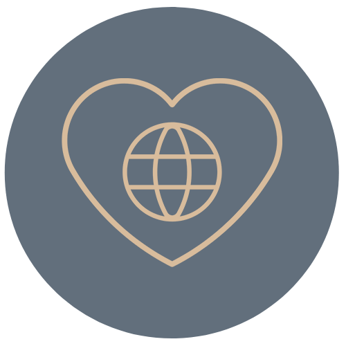a heart with a globe inside of it in a circle .