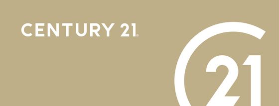 Century 21 logo in white on a beige background with a large stylized &ldquo;21&rdquo; on the right.