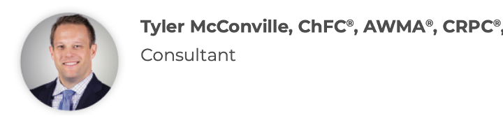 A headshot of Tyler McConville, a consultant, with credentials.