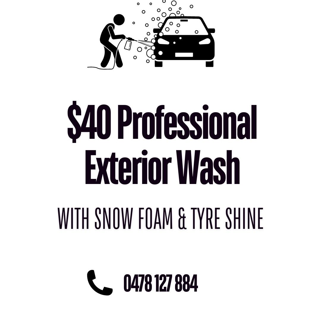 A man is washing a car with snow foam and tyre shine.