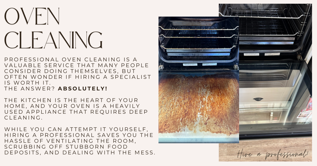 A poster about oven cleaning with a picture of an oven