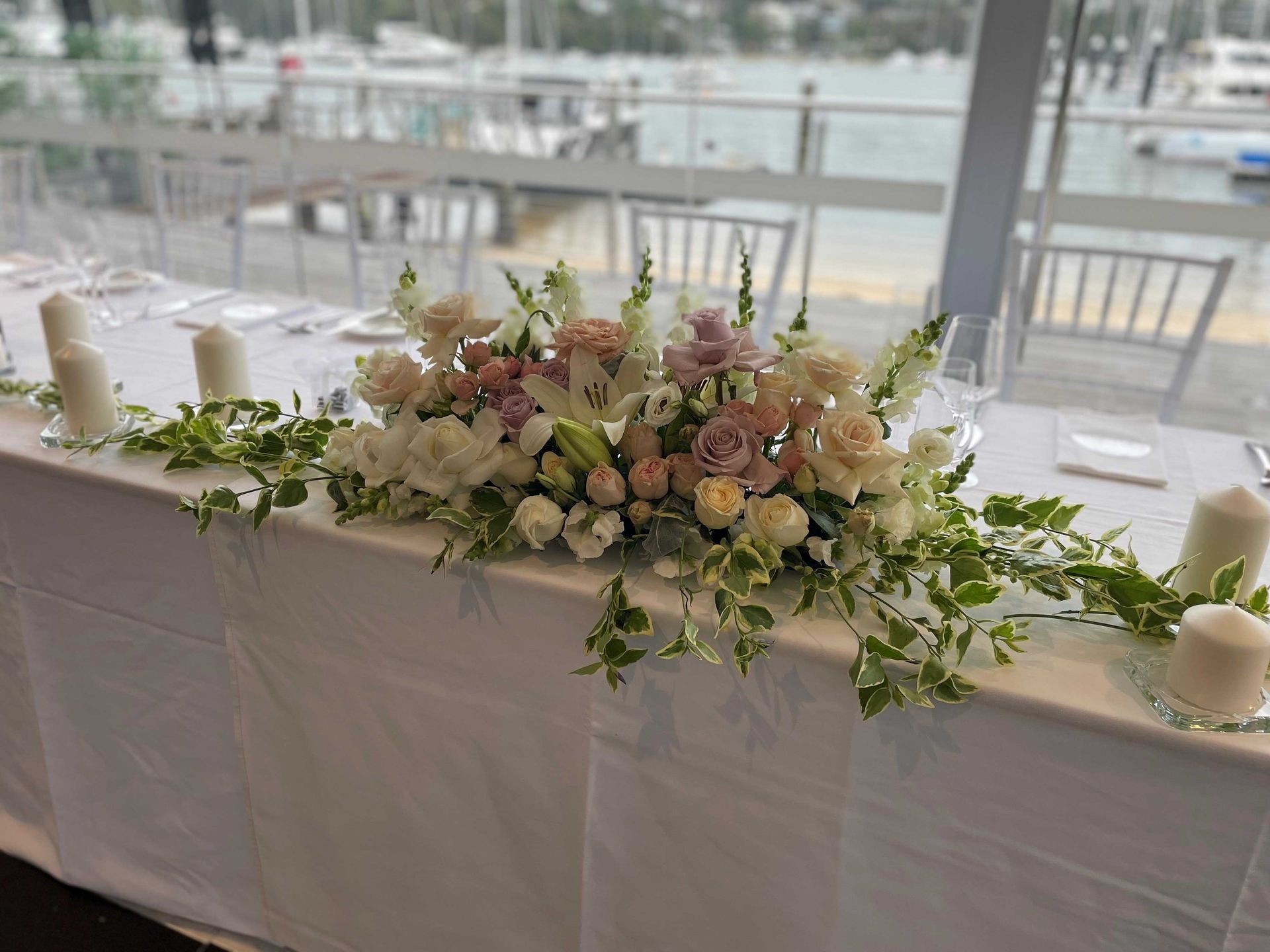 Elegant Table with Flowers — Sydney, NSW — Affordable Chair Covers & Candelabras