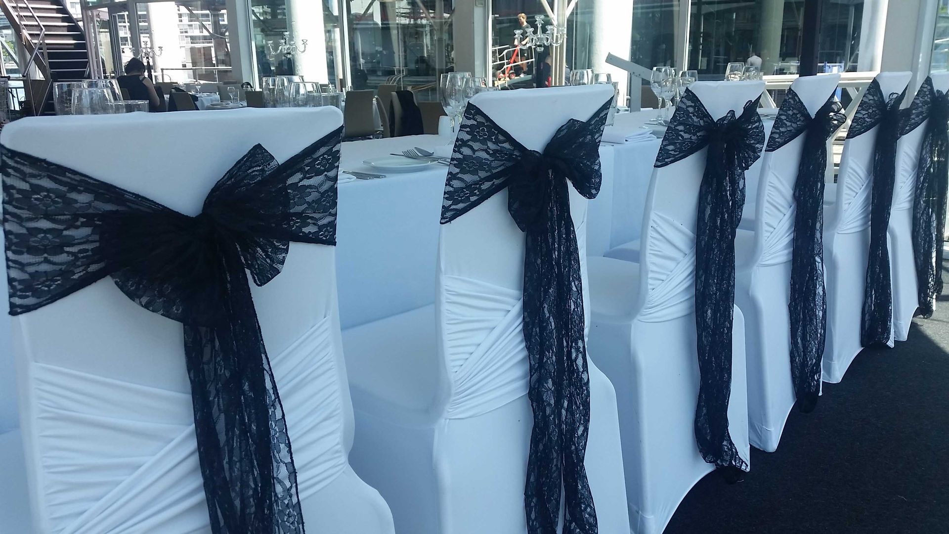 Chair with Black Misc. Sashes — Sydney, NSW — Affordable Chair Covers & Candelabras