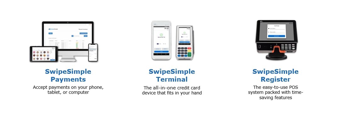 Three product mockups on white background: desktop, tablet, and smartphone website views.